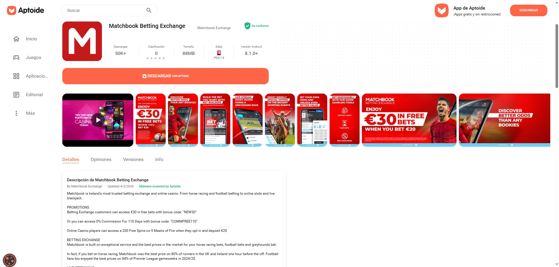 Matchbook Casino app móvil para Android e iOS — juega en cualquier lugar