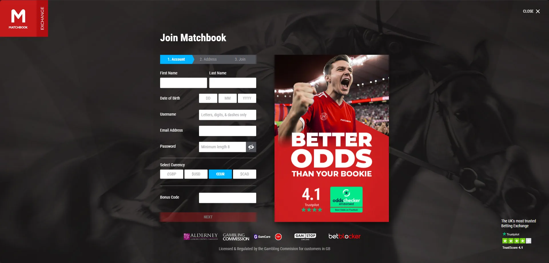 Registro de cuenta en Matchbook Casino — proceso paso a paso
